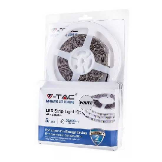 VT-3528-60 Kit striscia led SMD3528 5M 3,6W/M 12V monocolore bianco naturale 4000K IP20 + alimentatore + connettore alimentazione - sku 2351-Leggi tutto