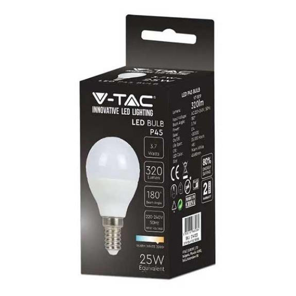 VT-1819 Lampadina led SMD 3.7W E14 180° mini globo P45 bianco caldo 3000K - SKU 214123-Leggi tutto