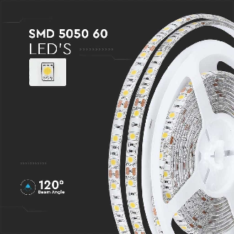VT-5050 Striscia 300 LED SMD 5050 strip 5Mt 11W/mt IP65 60led/mt 12v SKU 212150 - Bianco Naturale 4000K-Leggi tutto