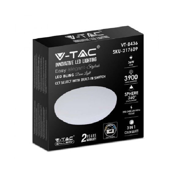 VT -8436 LED 36W Changement circulaire circulaire 3in1 Interrupteur LED circulaire circulaire COUVERTURE INTÉRALE IPAK IP20 - SKU 217609-Beschreibung lesen