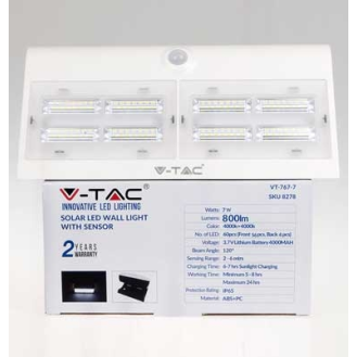 VT-767-7 lampada LED 7W pannello solare esterno IP65 + sensore PIR colore bianco - SKU 8278-Leggi tutto