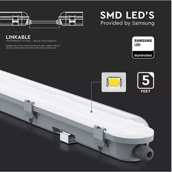 PRO VT-60018 Tubo led plafoniera chip samsung smd 18W 120LM/W 60CM 6500K copertura satinata IP65 - SKU 2120210-Leggi tutto