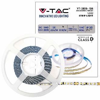VT-2835 Striscia 630LED 24V 8W/mt SMD2835 137lm/w 5Mt 6500K bianco freddo IP20 - SKU 212595-Leggi tutto