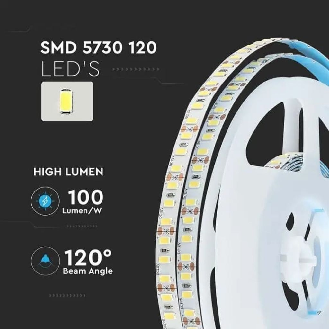 VT-5730 Striscia led strip 5Mt 2000lm/mt bianco freddo120led/mt 100lm/W 6000k IP20 sku 212161-Leggi tutto