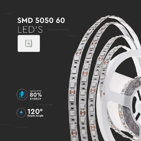 VT-5050 Striscia 300LED strip led 12V SMD5050 5M 11W/mt IP20 bianco caldo 3000K - SKU 212122-Leggi tutto