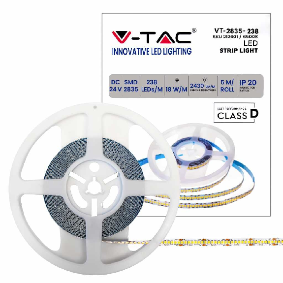 VT -2835 Striscia 1190led 24V 18W / M SMD2835 5MT Cold White 6400K IP20 No WP - SKU 212601-Beschreibung lesen