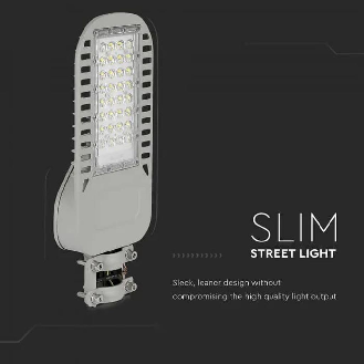 PRO VT-54ST Armatura lampada stradale led 50W chip samsung colore grigio 135lm/w bianco freddo 6500K slim IP65 - sku 21959-Lire la description