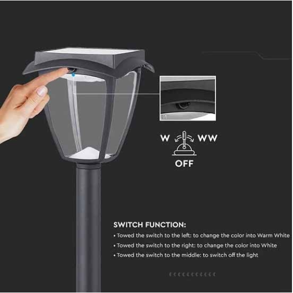 VT-984 Lampada solare lanterna LED da giardino 2W 110LM color change 2IN1 switch fissaggio a terra 93cm autoalimentato con pannello solare IP65 - SKU 2894-Leggi tutto