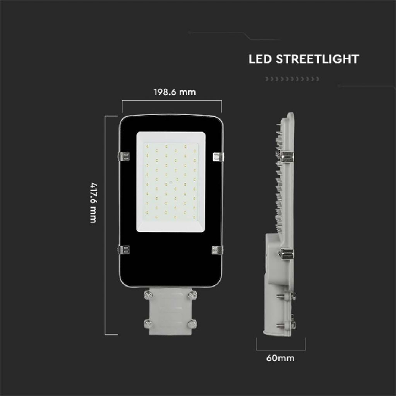 PRO VT-30ST Armatura stradale lampada led 30W colore grigio chip samsung bianco naturale 4000K slim IP65 - sku 215251-Leggi tutto