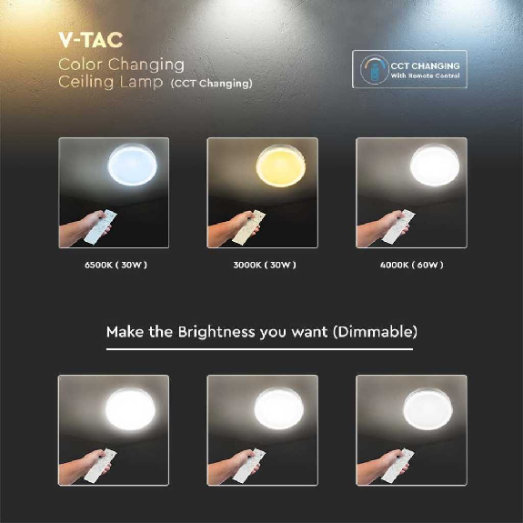 VT-8502 Plafoniera led rotonda 60W corpo bianco cambia colore 3in1 dimmerabile con telecomando - sku 2114751-Leggi tutto