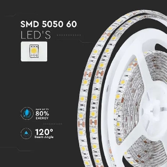 Striscia 300LED 11W/mt SMD5050 strip 5M IP65 - Mod. VT-5050 SKU 212149 - Bianco Caldo 3000K-Leggi tutto