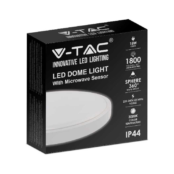 VT-8618S-W-RD LED CELLE LED 18W Capteur de mouvement intégré micro-ondes IP44 White Rotonda 360 ° 3000K-SKU 7659-Lire la description