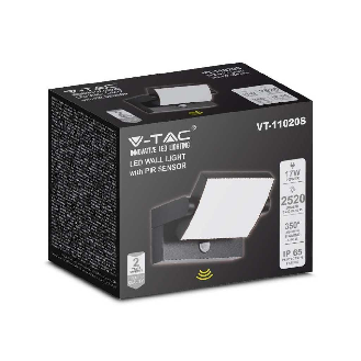 VT-11020 lampada led da parete con sensore PIR faro 17W 150lm/w illuminazione facciate colore nero 4000k orientabile IP65 sku 2941-Leggi tutto