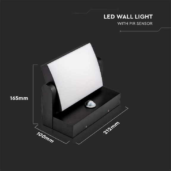VT-11020 lampada led da parete con sensore PIR faro 17W 150lm/w illuminazione facciate colore nero 4000k orientabile IP65 sku 2941-Leggi tutto