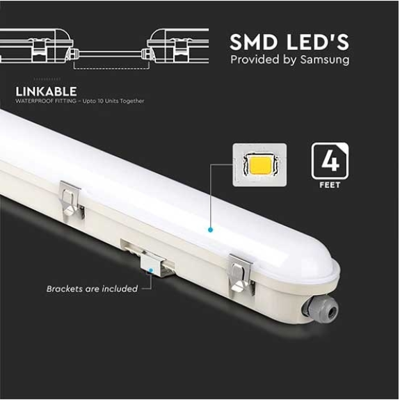PRO VT-120136 plafoniera chip samsung smd 36W 120LM/W 120CM con kit batteria emergenza corpo bianco IP65 4000k - SKU 2120223-Leggi tutto