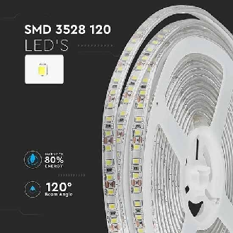 VT-3528 Striscia LED 12V SMD3528 5M 8W/M 120LED/M 100LM/W monocolore bianco freddo 6500K IP65 - SKU 212037-Leggi tutto