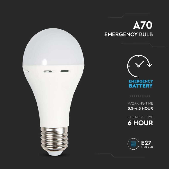 VT-509 lampadina led E27 9W con batteria 3h forma A60 luce 4000k lampada emergenza utilizzabile come torcia sku 7010-Leggi tutto