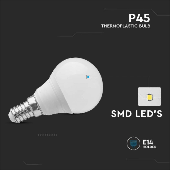 VT-1880 Lampadina LED SMD 4,5W E14 Mini globo P45 Bianco Caldo 3000K - SKU 2142501 VT-1880 Lampadina LED SMD 4,5W E14 Mini globo P45 Bianco Caldo 3000K - SKU 2142501-Leggi tutto