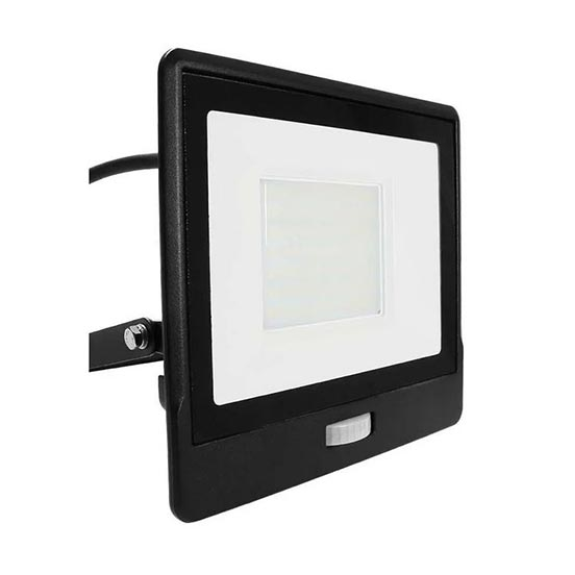VT-158S-1 LED FARO 50W Chipe de puce Samsung avec pir et capteur de mouvement crépusculaire blanc naturel 4000k slim aluminium noir ip65-sku 20290-Lire la description
