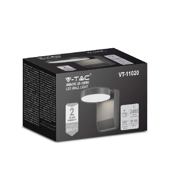 VT-11020 lampada led da parete rotonda faro 17W 150lm/w illuminazione facciate colore nero 4000k design moderno IP65 sku 2953-Leggi tutto