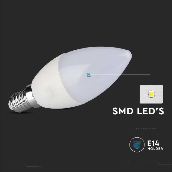 VT-1855 Lampadina LED Candela SMD 4.5W E14 Bianco Freddo 6400K - SKU 2142411-Leggi tutto
