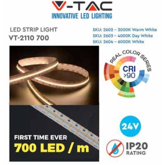 VT-2110 Striscia 3500LED 24V SMD2110 alta luminosità monocolore 5M bianco caldo 3000K CRI>90 IP20 - SKU 2602-Beschreibung lesen