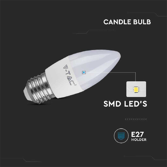 VT-1821 Lampadina Candela LED 4,5W E27 bianco caldo 2700K - SKU 2143421-Leggi tutto