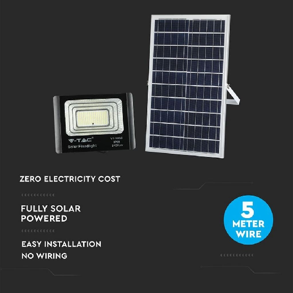 VT-100W Faro led 100W autoalimentato nero con pannello solare e telecomando 4000K IP65  sku 8576-Leggi tutto