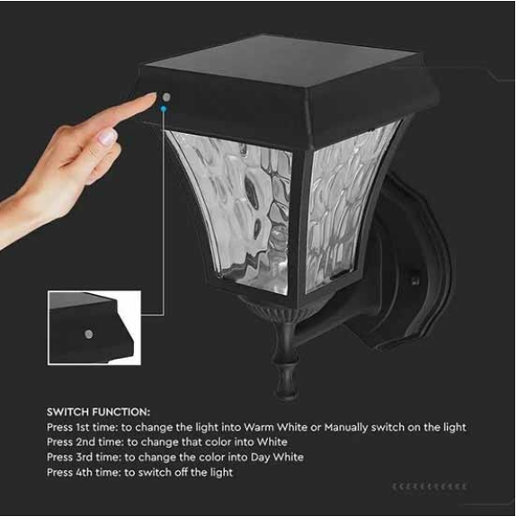 VT-982 Lampada solare lanterna LED da giardino 2W 110LM facing up color change 3IN1 autoalimentato con pannello solare IP65 - SKU 2889-Leggi tutto