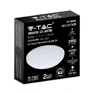 VT-8436 Plafoniera led 36W rotonda bianca effetto cielo stellato cambia colore CCT 3in1 switch interno IP20 - sku 217608-Leggi tutto
