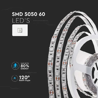 VT-5050 Striscia 300LED SMD5050 strip led 12V 5Mt 11W/m 60led/m IP20 bianco naturale 4000K - SKU 212143-Leggi tutto