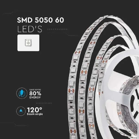 VT-5050 Striscia 300LED SMD5050 strip led 12V 5Mt 11W/m 60led/m IP20 bianco naturale 4000K - SKU 212143-Leggi tutto