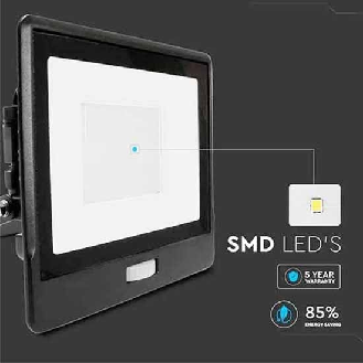 VT-158S faro led 50W chip samsung con sensore di movimento PIR e crepuscolare bianco freddo 6500K slim alluminio nero box derivazione IP65 - SKU 20267-Beschreibung lesen