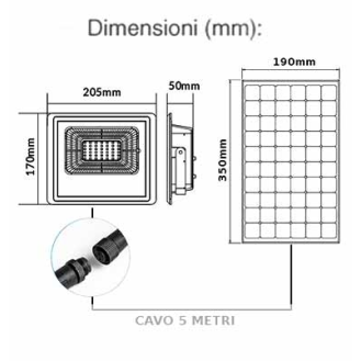 VT-25W Faro led 25W autoalimentato nero con pannello solare 12W e telecomando 4000K IP65  sku 8573-Lire la description
