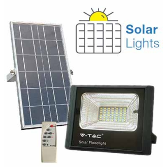 VT-25W Faro led 25W autoalimentato nero con pannello solare 12W e telecomando 4000K IP65  sku 8573-Lire la description