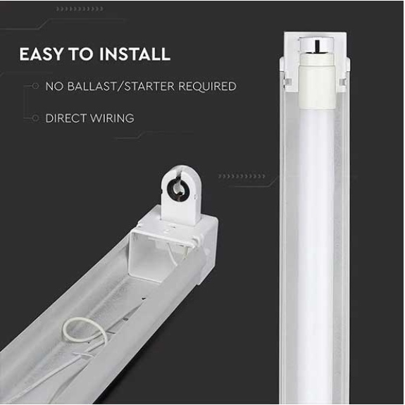 VT-16010 Plafoniera singola per tubi LED T8 da 60cm corpo in metallo bianco IP20 - sku 6052-Leggi tutto