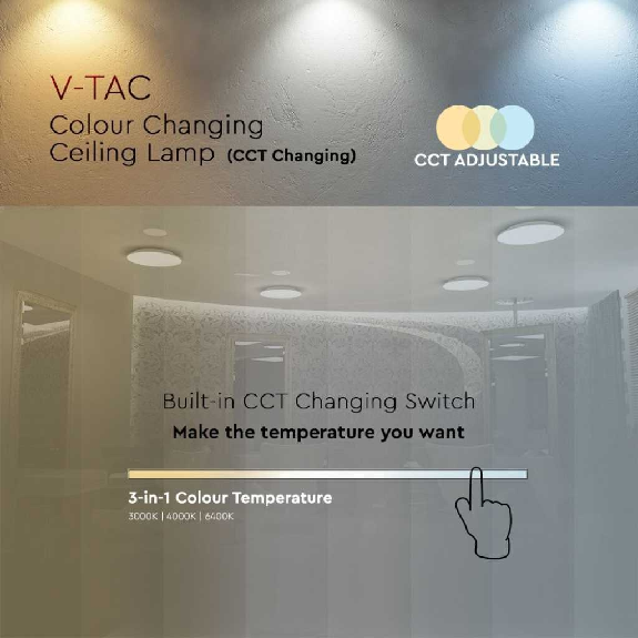 VT-8424 Plafoniera led 24W circolare bianca interruttore cambia colore 3in1 CCT rotonda cover opaca satinata IP20 - sku 217607-Leggi tutto
