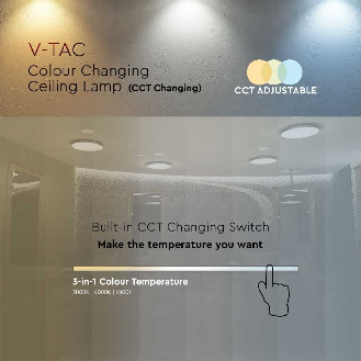 VT-8424 Plafoniera led 24W circolare bianca interruttore cambia colore 3in1 CCT rotonda cover opaca satinata IP20 - sku 217607-Leggi tutto