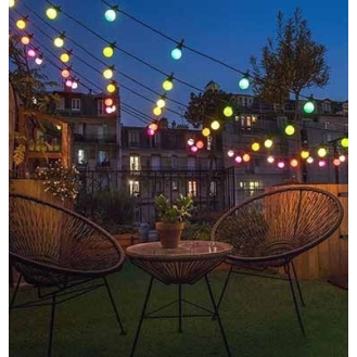 VT-71020 catenaria luminosa led 10mt con 20 lampadine mini globo 0.5W 3000K raccordabile presa shuko IP44 - sku 217439-Leggi tutto