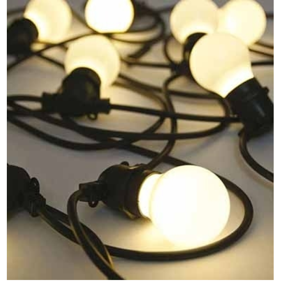 VT-71020 catenaria luminosa led 10mt con 20 lampadine mini globo 0.5W 3000K raccordabile presa shuko IP44 - sku 217439-Leggi tutto