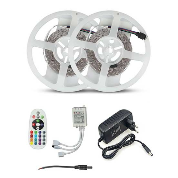 VT-5050-300 Kit striscia led RGB SMD5050 10M (2x5mt) 4,8W/M 12V IP20 + controller + alimentatore - sku 2630-Leggi tutto