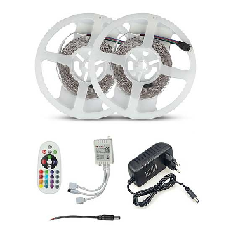 VT-5050-300 Kit striscia led RGB SMD5050 10M (2x5mt) 4,8W/M 12V IP20 + controller + alimentatore - sku 2630-Leggi tutto