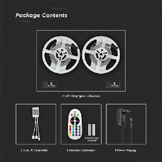 VT-5050-300 Kit striscia led RGB SMD5050 10M (2x5mt) 4,8W/M 12V IP20 + controller + alimentatore - sku 2630-Leggi tutto