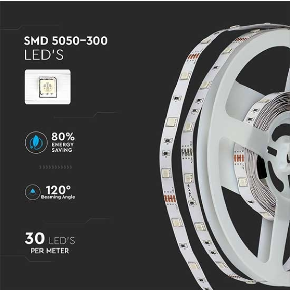 VT-5050-300 Kit striscia led RGB SMD5050 10M (2x5mt) 4,8W/M 12V IP20 + controller + alimentatore - sku 2630-Leggi tutto