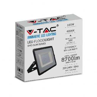 VT-40101 Faro led smd 100W proiettore corpo nero - luce bianco freddo 6500K E-Series ultra slim IP65 - sku 215966-Leggi tutto