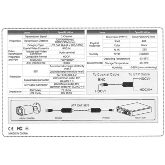 PFM800-4K Mini Balun  Video passivo CCTV UTP HD-CVI/AHD/HD-TVI/PAL-Leggi tutto