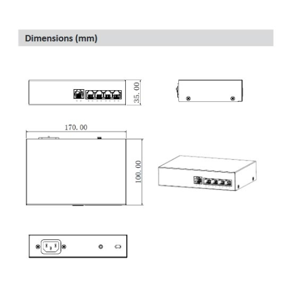 PFS3005-4ET-36 Switch di rete  4 Porte PoE + 1 Porta 10/100Mbps 60W-Leggi tutto