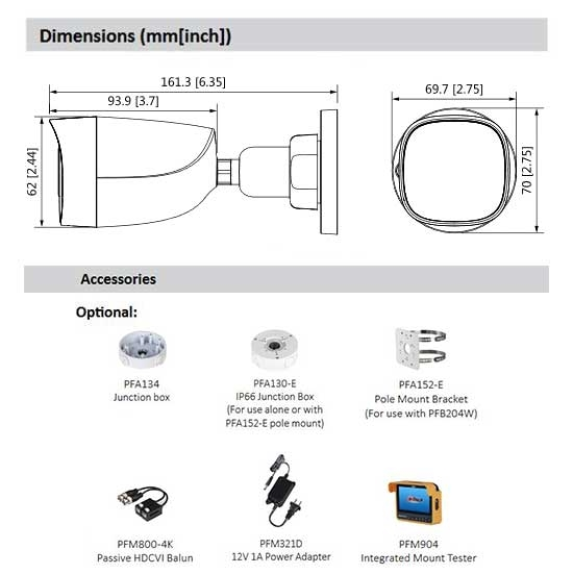 HAC-HFW1500C-S2 telera bullet hdcvi ibrida 4in1 2K uhd 5Mpx 2.8MM osd plastica IP67-Leggi tutto