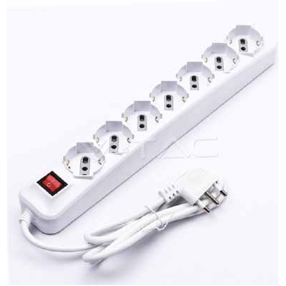 Multipresa ciabatta 7 posti bipasso/schuko presa tedesca 10/16A cavo 1,5mt interruttore luminoso - sku 8714-Leggi tutto