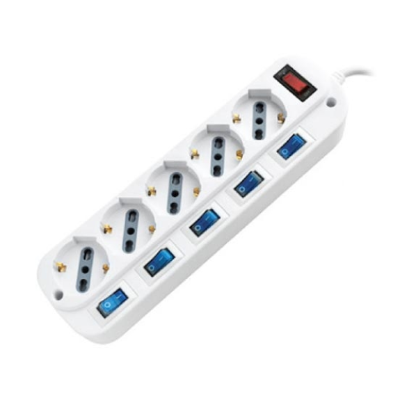 Multipresa ciabatta 5 posti bipasso/schuko presa tedesca con interruttore generale e singoli ON/OFF con protezione elettrica - sku 8738-Leggi tutto